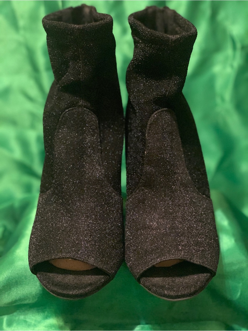 G by Guess | Black Glitter Peep-Toe Sock Booties - Women